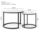 Set 2 Coffee Table Nesting White and gray top Black Frame Circular Round and Marble Pattern Wooden Tables, Living Room Bedroom Apartment Modern Industrial Simple Nightstand