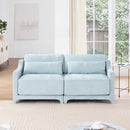 Elegant Two-Seater Chenille Fabric Sofa with Ergonomic Design and Lumbar Pillows in Sky Blue