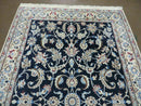 Persian Nain Rug 4x7, Navy Blue and Ivory, Handmade, Wool & Silk Highlights, Fine Oriental Rug, Vintage