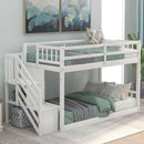 Norset - Twin Over Twin Floor Bunk Bed, Ladder With Storage