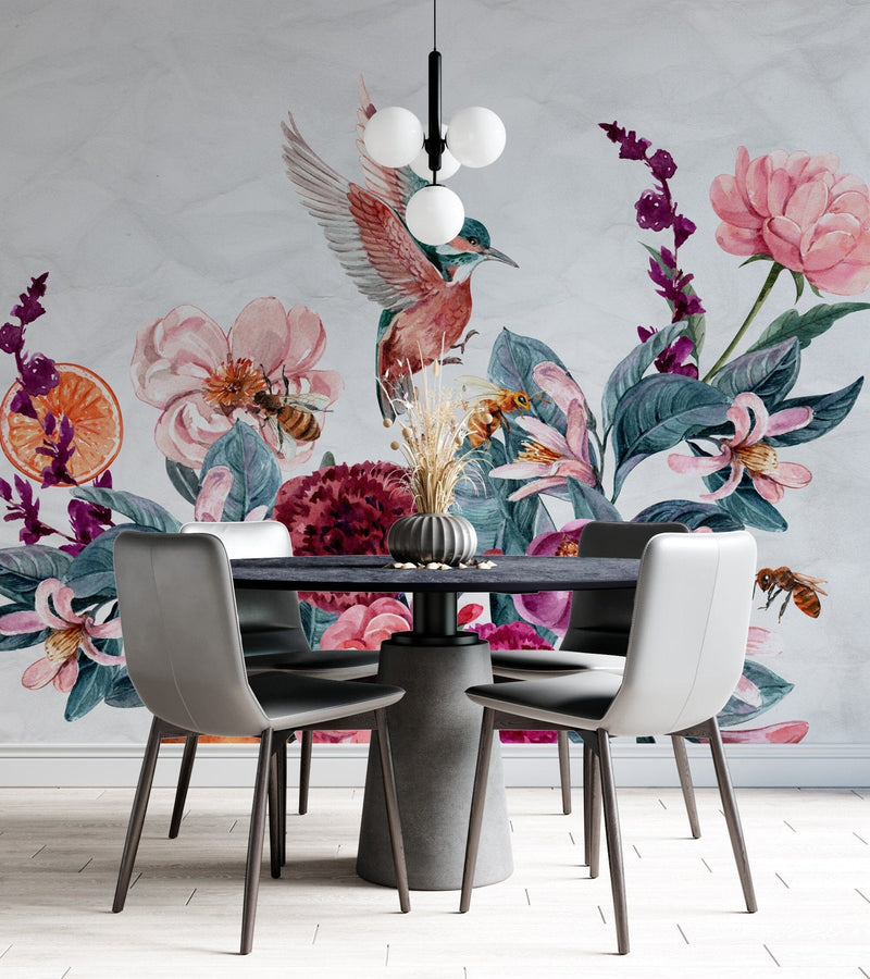 Flying Birds with Flower Bouquet Wallpaper