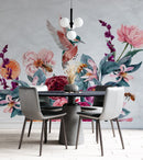 Flying Birds with Flower Bouquet Wallpaper Mural