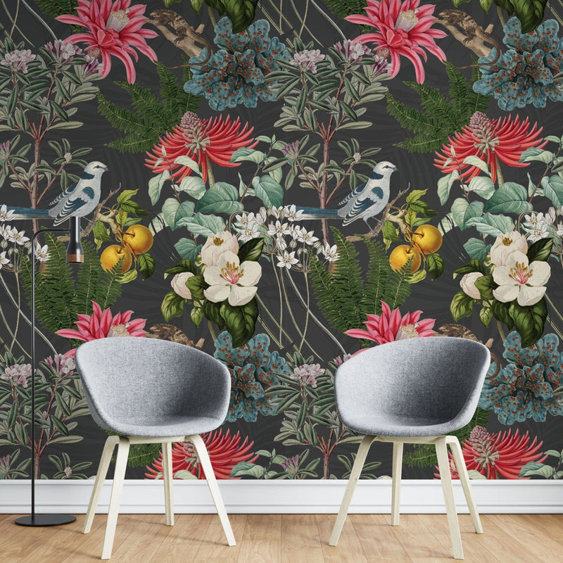 Colorful Botanical Garden Wallpaper on Dark Background