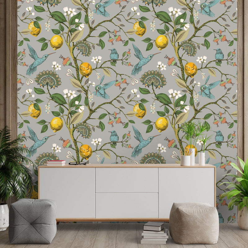 Flying Hummingbirds Lemon Tree Wallpaper