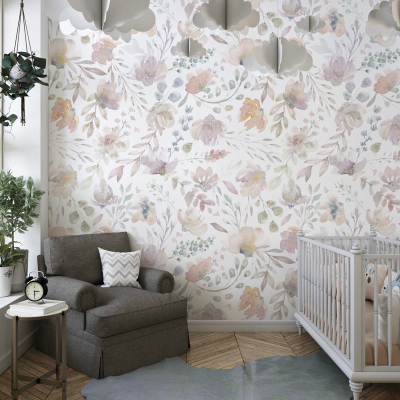 Delicate Watercolor Flowers Wall Mural