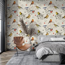 Vintage Birds Pattern Wallpaper - Peel and Stick Nature Inspired Wallpaper