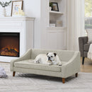 Modern Durable Elevated Dog Sofa Bed with Irregular Armrest Design, Comfortable Beige Foam Pet Sofa