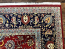 Pak Persian Rug 9x12, Red and Navy Blue, Floral Allover, Hand Knotted Vintage Wool Carpet, Fine 260 KPSI