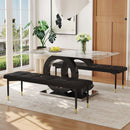 Table and chair set.63*31.5 Inch Pandora Pattern Sintered Stone Dining Table Set,MDF material OC shaped bracket,Paired With 2 Benches,A Choice of Subtle Luxury for Modern Homes.