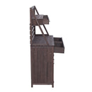 Brown Fir Wood Potting Bench - 5-Drawer Garden Workstation with Slatted Back Panel & Storage Cabinet