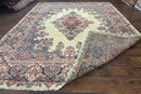 Persian Sarouk Rug 9x12, Ivory & Blue, Semi Open Field