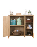 Mid-Century Modern Storage Cabinet with Woven Rattan Doors, Open Shelves & Adjustable Shelves - Perfect for Living Room & Dining Room