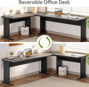 83in Gray Farmhouse L Shaped Desk With Mobile File Cabinet