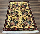 Persian Bidjar Rug 3.6 x 5 ft, Repeated Floral Motifs, Roses and Birds, Cream Burgundy, Fine Wool Oriental Bijar Carpet, Vintage Traditional Area Rug