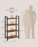 Four Tier Bookshelf Rustic Brown Steel Frame 47 Inches High