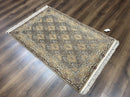 Super Fine Persian Isfahan Rug 3x5 ft, Kork Wool on Silk Foundation, Repeated Floral Motif, Taupe Tan Hand Knotted Oriental Carpet 3 x 5 ft, Signed