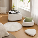 Ivory Faux Fur Upholstered Storage Ottoman Set with Metal Legs, Coffee Table with Reversible Lid