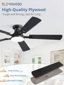 52 Inch Matte Black Ceiling Fan With Dimmable LED Light