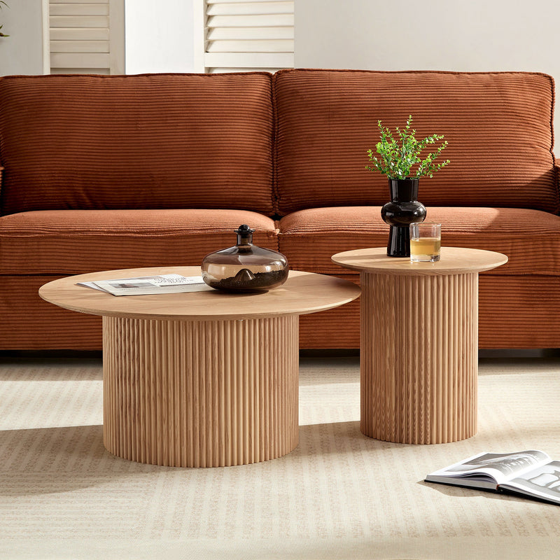 Walker Edison | Minimalist Fluted Set of 2 Round Coffee Side Table Set