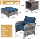 5 Pieces Wicker Outdoor Patio Chairs Set With Ottoman Blue