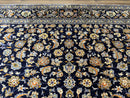 Wonderful Navy Blue Persian Kashan Rug 11x13, Allover Floral Design with Central Medallion, Wool Hand-Knotted Antique Carpet, Signed Rabani Rug