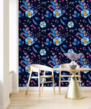 Modish Dark Blue Floral Wallpaper Vogue