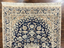 Persian Nain Rug 3x5, Floral Medallion Oriental Carpet, Very Fine Hand Knotted Handmade Wool and Silk Highlights Rug, Vintage Semi Antique