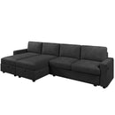 Convertible U-shaped Sectional Sofa with Storage Chaise Lounges and USB Ports, Black Twill Polyester, 103.9 Inches