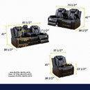 Black Power Recliner Sofa Set With LED And USB Charging
