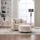 Oversized 40.35 in. Velvet Swivel Barrel Accent Chair and Ottoman Set with Storage, Beige