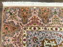 Wonderful Persian Tabriz Rug 7x10, Very Fine 330 KPSI, Light Green Light Blue Pink, Kork Wool Silk Foundation, Bird Pictorials