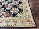 9x12 Black Needlepoint Rug, European Floral Panel Design, Handwoven, Vintage Chinese Needlepoint, Black Green Beige, Wool Rug 9 x 12