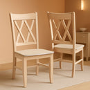 Two Unfinished Parawood Dining Chairs With X Back