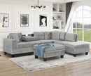 Modern Sectional Sofa with Storage Ottoman, L-Shape Couch with 2 Pillows and Cup Holders, Gray Velvet, 105 inch