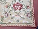 Needlepoint Rug 10x14 Wool Flatweave Carpet, English Floral Pattern, Pale Yellow, Roses, Allover Pattern, Handmade Large Needlepoint Nice