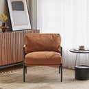 27.56' Modern Accent Chair with Plush Cushions, Minimalist Metal Frame, and Wooden Armrest Design – Perfect for Cozy Living Room, Bedroom, or Office Seating