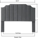 Dark Gray Velvet Tufted Queen Headboard with Curved Design