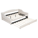 Elegant Upholstered Full XL Size Daybed with LED Belt and Trundle, Beige Linen Finish