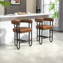 Bar Stools Set of 2, Modern Bar Stool with Back, Black Metal Frames, Upholstered Bar Stools for Kitchen Island, Pub, Club (Light Brown PU)