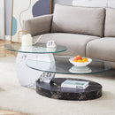 Contemporary Artistic Double Layer Coffee Table - White and Black Marble Collision, Tempered Glass Top, Multiple Colors