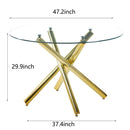 Golden Dining Table with metal leg and glass,Modern Space Saving Kitchen Table for Living Room,120X120X75CM