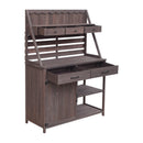 Brown Fir Wood Potting Bench - 5-Drawer Garden Workstation with Slatted Back Panel & Storage Cabinet