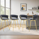 Four-piece rotating swivel chair, black cotton and linen soft seat surface, golden metal legs, rust-proof and wear-resistant, suitable for high tables in restaurants/bars