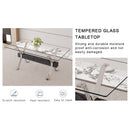 Dining table. Modern tempered glass dining table. Large modern office desk with silver plated metal legs and black MDF crossbars, suitable for both home and office use. Kitchen. 71 ''x35.4''x30 ''