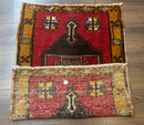 Turkish Yastik Rug 2x3, Geometric Medallion, Small Turkish Wool Rug, Red