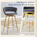 Four-piece rotating swivel chair, black cotton and linen soft seat surface, golden metal legs, rust-proof and wear-resistant, suitable for high tables in restaurants/bars