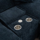 Contemporary Chenille Upholstered Sectional Sofa with Ottomans, USB Ports, Cup Holders & Storage, Blue