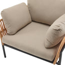Beige and Light Wood-Tone Rope Iron Lounge Chair with Cushions for Natural and Modern Spaces