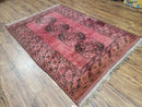 Antique Bukhara Area Rug, Vintage Afghan Bokhara Bashir Rug, 4x6 Hand-Knotted Oriental Carpet, Red & Black Wool Rug, 4' x 5'9