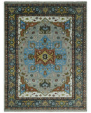 Traditional Heriz Blue, silver, Charcoal and Ivory Hand Knotted  wool Area Rug
